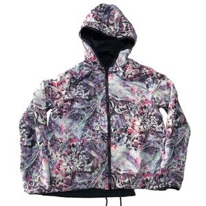 Adidas Neo Graphic Hooded Windbreaker Jacket – Pink Purple Allover Print, Size L